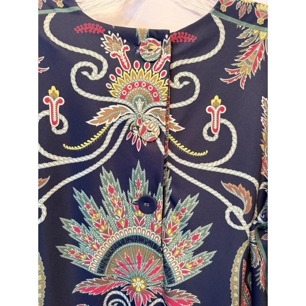 Gretchen Scott Size Large Dress Navy Blue Paisley Stretch 3/4 Sleeve Jersey Boho - Picture 6 of 10